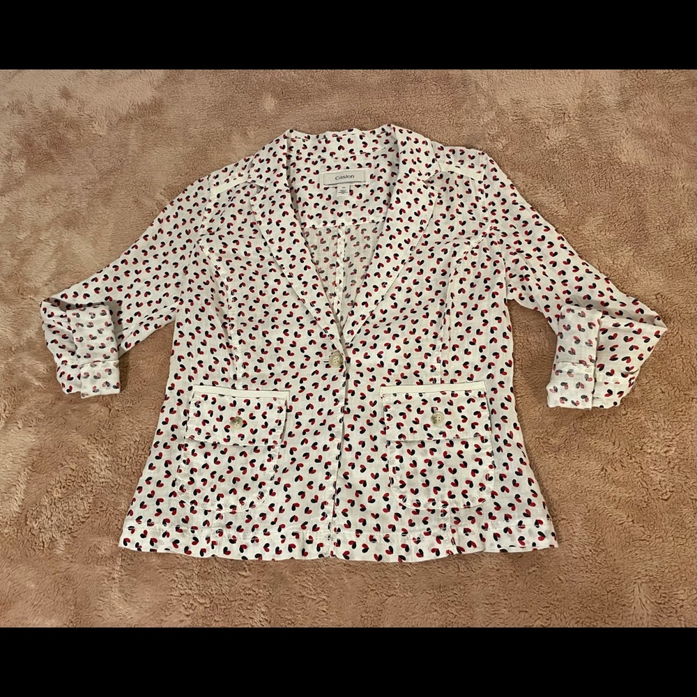 Caslon casual white linen blazer with heart design